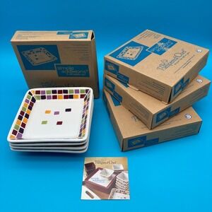 Set of 4 Pampered Chef Simple Additions Tiles Square Appetizer Plates